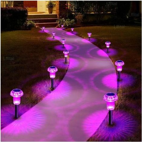 Lot de 8 lampes solaires d'extérieur en forme de champignon rose vif pour extérieur, piquet d'éclairage LED étanche pour chemin, cour, pelouse, terrasse, jardin, décoration de paysage (violet) (1/5)