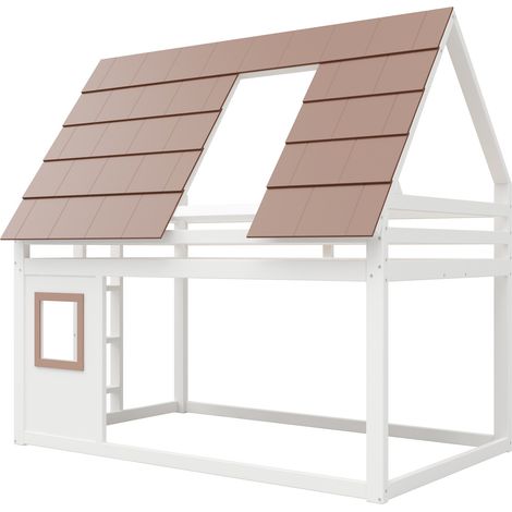 Letto a soppalco casetta 140 x 200 cm in legno e MDF bianco e marrone HOMVRA (1/5)