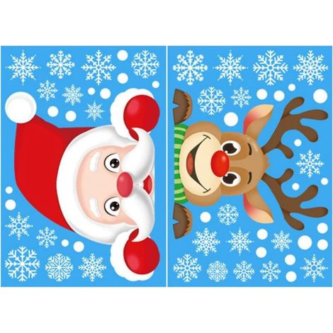 Other Christmas decorations, Christmas window stickers, 2 reusable cards, snowflake stickers, Santa Claus and Rudolph (1/5)