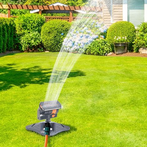 Upgraded Adjustable Oscillating Sprinkler, 16 Mini Turbine, Wide Area Coverage, Heavy-Duty Triangular Bracket Compatible for Lawn Yard Garden Watering (1/5)
