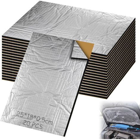 20 pièces de tapis d'insonorisation auto-adhésifs en butyle d'aluminium de 5 mm, isolation acoustique pour voitures, protection contre le bruit et amortissement des vibrations.