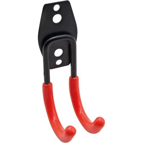 Petit porte-crochet double CQFD 3000-9504 noir/rouge, fixation murale vis ou aimant, support métal