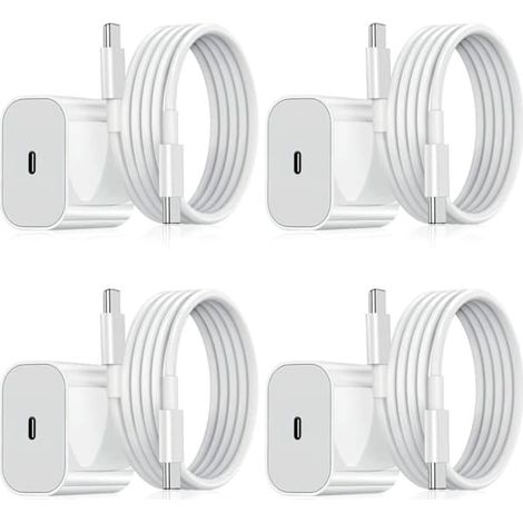 Lot de 4 chargeurs iPhone - Chargeur rapide - Adaptateur + câble de 2 m 20 W USB-C Blanc (1/5)