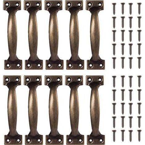 Möbelgriffe 10 Stück Vintage Schrankgriffe Türknopf Retro Bronze für Schränke (Bronze, 98x23mm) (1/4)