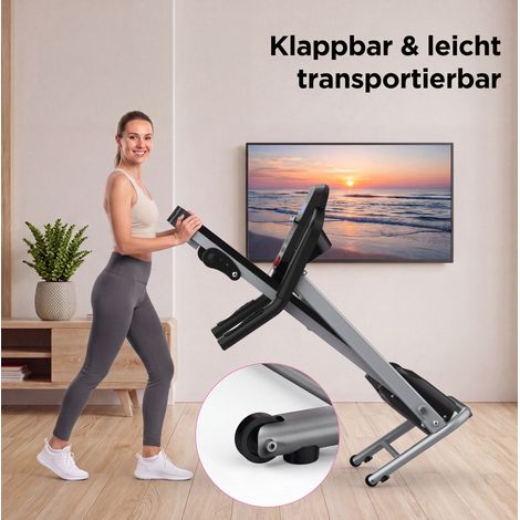 Cinta de correr plegable, 3 programas de entrenamiento, pantalla LED, acero, negro y gris (1/5)