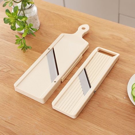 Mandolina manuale con tre lame intercambiabili in acciaio inox (avorio), pelapatate per frutta e verdura, acciaio inox, bianco sporco (1/3)