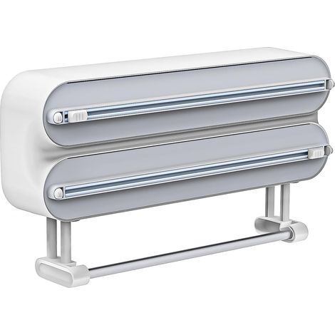 JeiibrZui Multifonctionnel - Porte-rouleau 3 en 1 avec couteau - Magnétique et à suspendre - Pour essuie-tout, papier aluminium et film alimentaire - Argent (1/5)