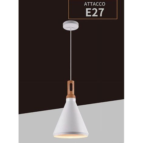 TrAdE Shop Traesio - Lampadario A Sospensione Stile Industriale In Metallo Pendente A Cono E27 A94 - Bianco (1/5)