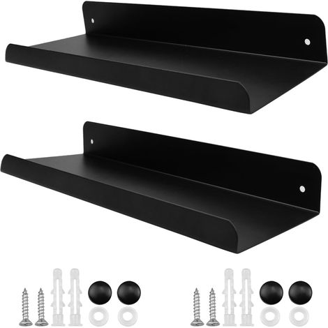 2 PCS - Étagère Murale - Tablette Flottante - Fixation Invisible En Métal Noir Pour Cuisine Salon Bureau 28x11cm (1/5)