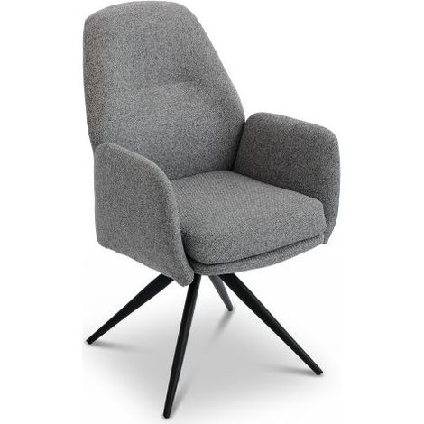 Bon Furni Silla giratoria 360° tela aspecto lino gris claro, juego de 1