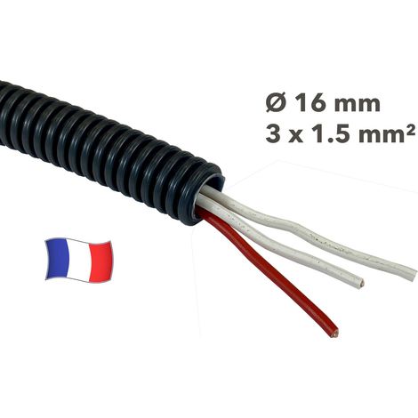 Gaine électrique préfilée 30 mètres diam 16 avec 3 fils Rouge, Ivoire, Ivoire 1.5 mm² - PREFA ELEC (1/2)