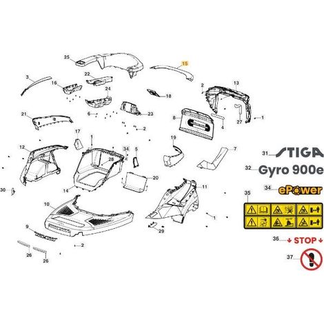 ZENTRALE ABDECKUNG GYRO 900 STIGA GELB ORIGINAL STIGA - 337110410/0