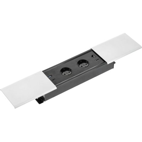 Prise de meuble, multiprise, 2 prises Schuko, 1 x USB A, 1 x USB C, 1 x RJ45, 1 x HDMI, longueur du câble 1,5 m, couleur blanche, pour bureau, plateau de table, cuisine et bureau (1/5)