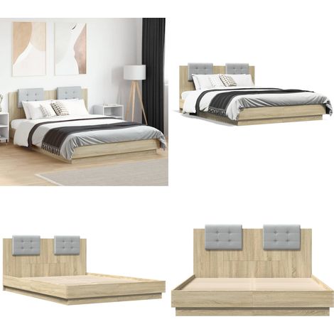 Cama con cabecero madera de ingeniería roble Sonoma 120x200 cm - Madera de ingeniería - Cama de roble Sonoma