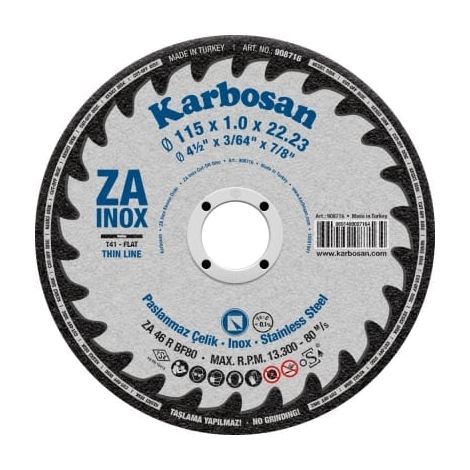 Disque à Tronçonner Plat 115X1.0X22.2 ZA46R Inox KARBOSAN 908716 (1/2)
