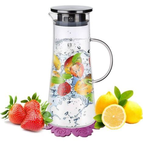 carafe en verre,verre borosilicate et acier inoxydable couvercle et pichet,cruche à eau,résistant à la chaleur 1500 ml (1/5)