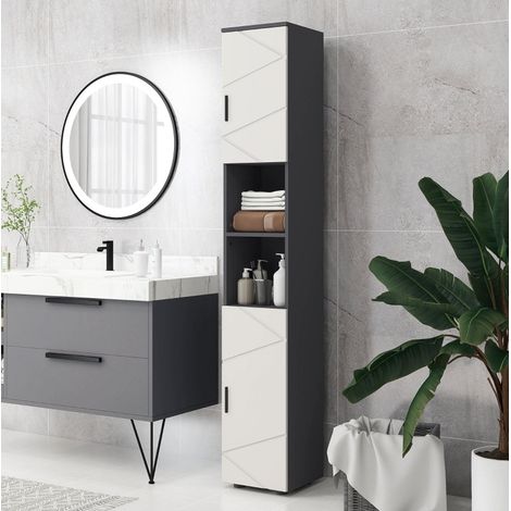 Columna de baño 30x30x183 cm de madera gris, almacenaje para espacios pequeños FloraGrace (1/5)