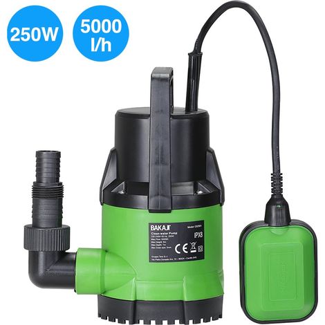 Pompa Immersione Elettropompa Sommersa Acque Chiare 250W 5000L/h Fondo Piatto (1/5)