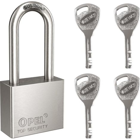 Vorhängeschloss 40mm Edelstahl mit langem Bügel, 4 Schlüssel, rostfrei