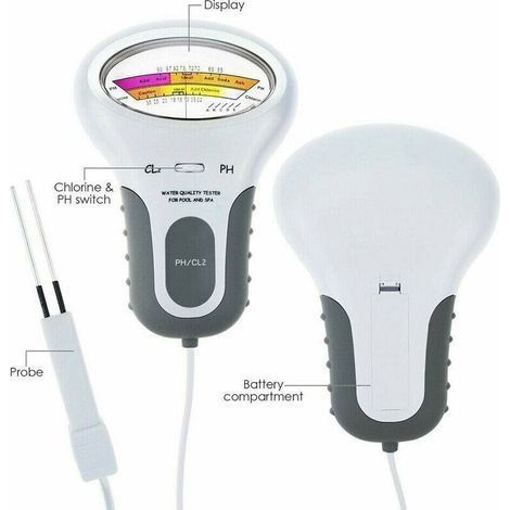 Chlor-, pH- und Cl₂-Tester – Wasserstandsanzeiger für Schwimmbäder und Whirlpools – mit Sonde (1/4)