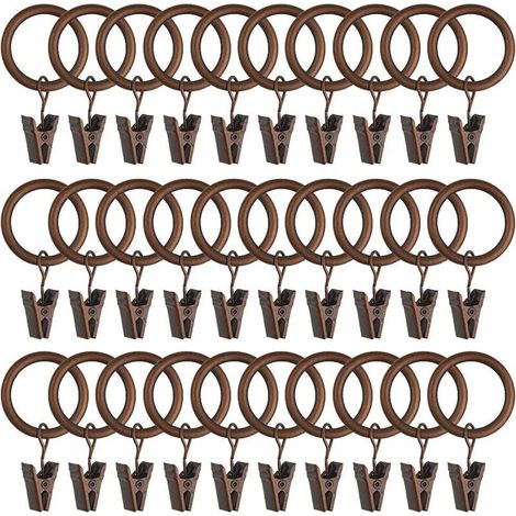Anneaux de rideaux avec clips métalliques - Convient à toutes les tringles à rideaux - Diamètre intérieur 32 mm - Bronze rouge - 30 pièces (1/5)