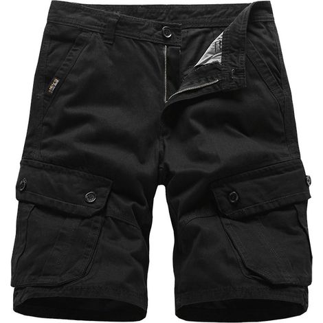 Short homme zippé ample multipoches, pantalon d'été, taille M, noir (1/5)
