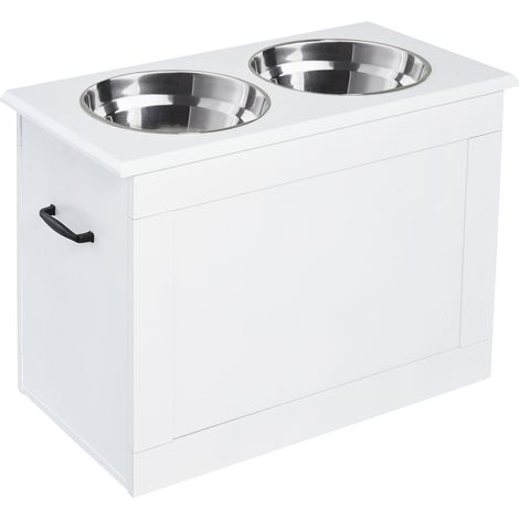 Gamelle surélevée avec rangement et 2 bols en acier inoxydable 2 x 2000 ml pour chiens et chats blanc (1/5)