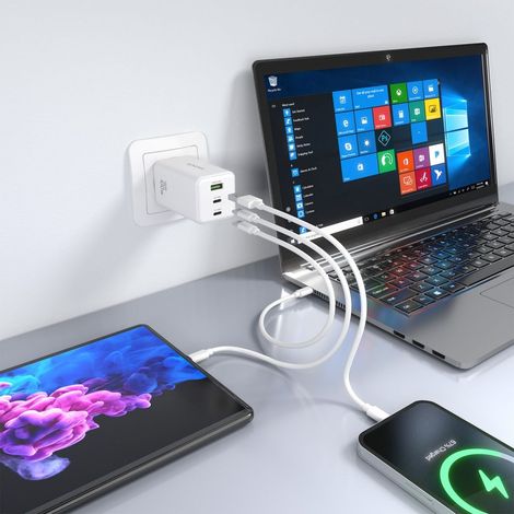 AISENS - CARGADOR GaN 100W, 2xUSB-C PD3.0 QC4.0 QC5.0, 1xUSB-A QC3.0, BLANCO