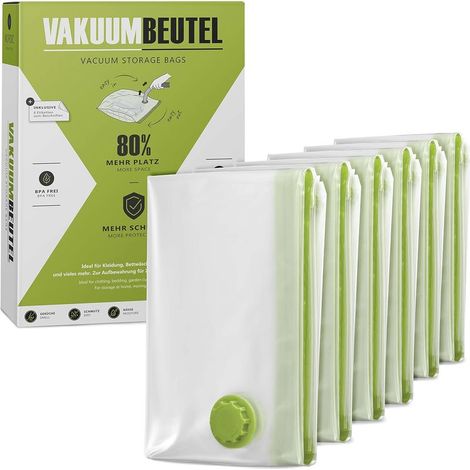 Lot de 6 sacs sous vide pour vêtements - Taille S (60 x 40 cm) - Sans BPA - Avec étiquettes - Petit - Sacs sous vide-pompe à main (1/5)