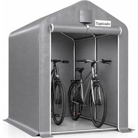Tente de rangement d'extérieur pour vélo avec portes et aérations enroulables à fermeture éclair, abri de jardin portable, imperméable et résistant aux UV, gris 1,8 x 1 m (1/5)