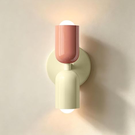 Up Down 2 Flames Indoor Wall Light E27 Wall Lamp  Modern Wall Lamp for Living Room, Bedroom, Children's Room, Hallway, Stairs, Restaurant Office, Cream White and Pink (1/5)