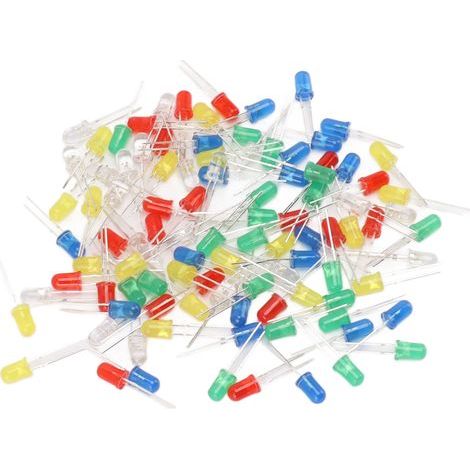 100 pièces LED 5mm diodes lumineuses rouge vert jaune bleu blanc pour DIY montage (1/5)