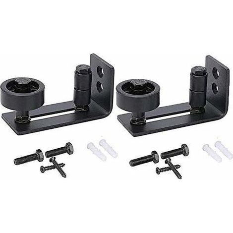 Guía para puerta corrediza de granero de alta resistencia, 8 en 1, de acero al carbono negro, diseño inferior al ras, panel de piso y puerta, rodillo ajustable, sistema de montaje en pared