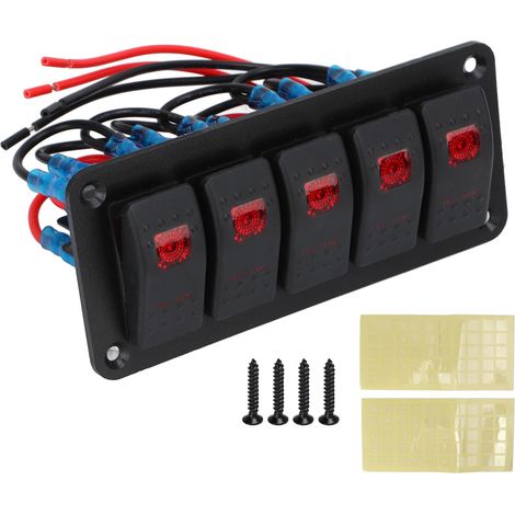 Panneau de Commutation 5 Gangs, Interrupteur à Bascule Led avec Autocollant pour Bateau Rv 12V 24V Dc 12V. (1/5)