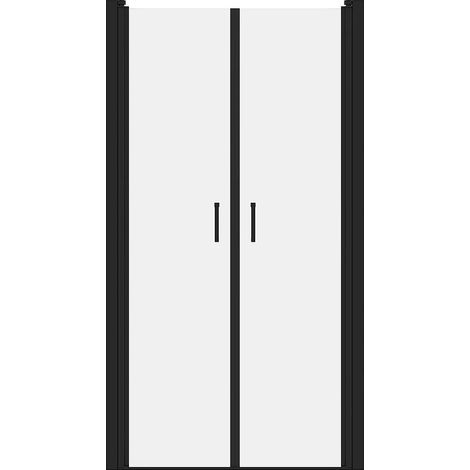 Porte de douche battante - 90 x 195 cm - Noir mat - Verre trempé - SARASOTA (1/5)
