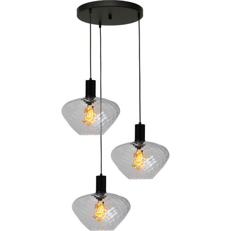 Suspension loft 3 lumières - noire - Porto avec verres transparents Blossom - 2712-05-05-35-3-7 (1/3)