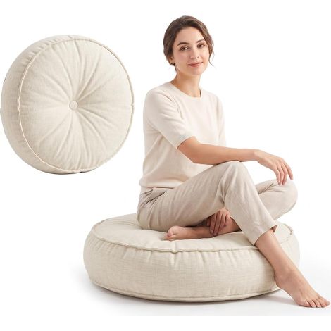 Coussin de Sol Rond 45cm, Pouf Assise Épais en Polyester Respirant Imperméable, Résistant aux Intempéries pour Intérieur Salon Chambre Extérieur Jardin Terrasse (1/5)