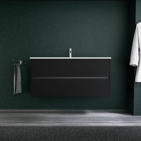 Inda - Badezimmerschrank 2 Schubladen L.120 mit mattem Waschbecken / Mattschwarz - diamante