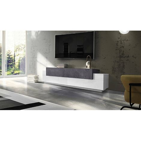 Dmora - Mueble de televisión Dmirand, Aparador bajo para salón, base soporte TV, 100% Made in Italy, cm 200x45h52, Blanco Brillo y Pizarra (1/5)