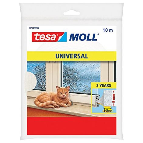 tesamoll Standard I-Profil, Guarnizione Adesiva in Schiuma per l'Isolamento Termico di Finestre e Porte, Bianco, 10 m x 9 mm x 4 mm (1/4)