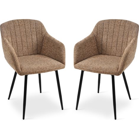 Dining chairs with armrests and lumbar support, sturdy metal frame, modern minimalistic design for living room, kitchen and bedroom - Set of 2 - Coffee-Chenille