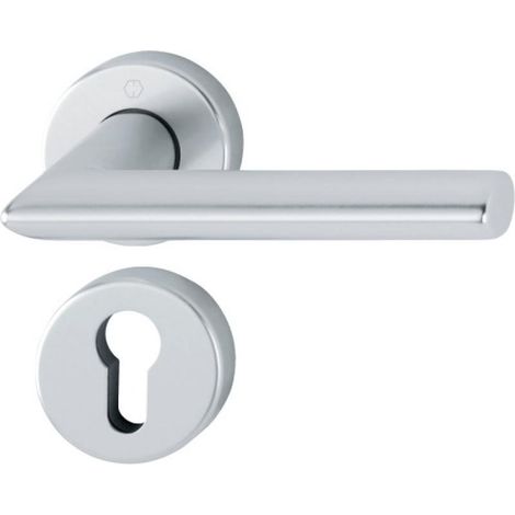 Béquille double renforcée sur rosace à usage intense ligne Stockholm SERTOS® clé I argent satiné F1 - HOPPE