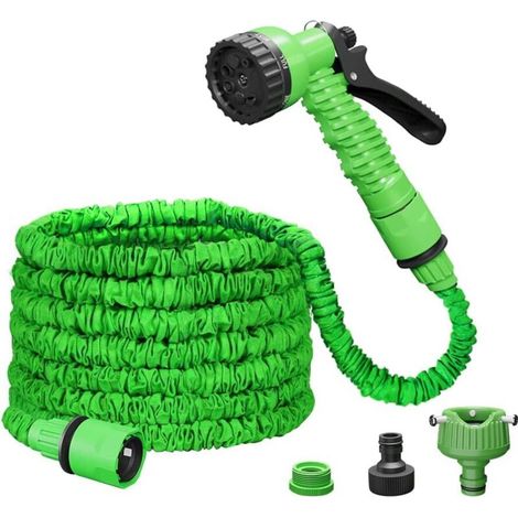 Tuyau d'arrosage extensible avec 7 modes d'arrosage, pistolet pulvérisateur d'eau, enrouleur de tuyau d'arrosage (50 pieds) (1/5)