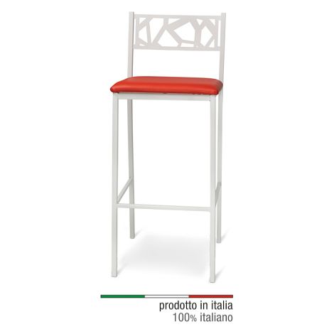 Sgabello Sonia  in Metallo con Schienale in Ferro e Seduta in Ecopelle Colore Grigio Chiaro (1/2)
