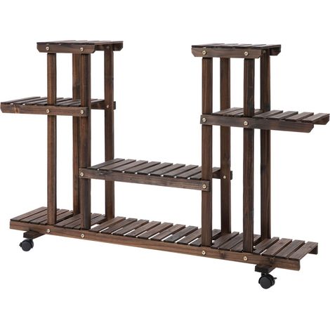 Porte plantes et étagère à plantes Étagère 4 niveaux en bois massif carbonisé 123 5x33x80 cm pour jardin balcon (1/5)