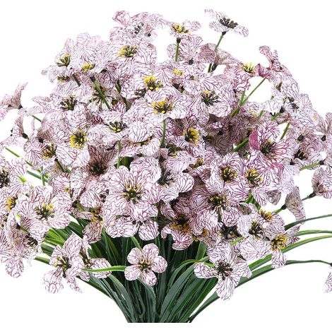 10 manojos de flores artificiales para exteriores, resistentes a los rayos UV, no se decoloran, flores moradas artificiales para plantas colgantes, jardín, patio, porche, jardinera, bodas, hogar y dec (1/5)