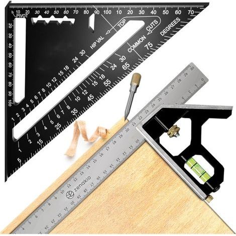 Equerre Menuisier 12-EN-1 - Kit Complet (Set de 2) - Équerre Trusquin Metal 185mm + Outils de Traçage 300mm - Multifonctionnels pour Bricolage Outillage (1/5)