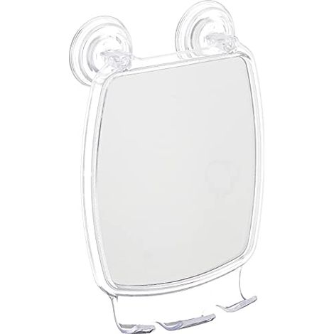 iDesign Power Lock Specchio da barba, Specchio da trucco rettangolare in plastica resistente con due potenti ventose, trasparente (1/4)