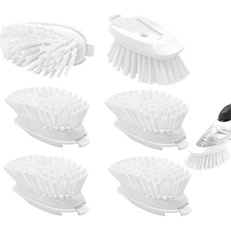 Lot de 6 têtes de rechange pour brosse à vaisselle avec distributeur de savon, blanches, sans manche (1/5)