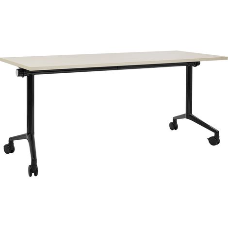 Escritorio rectangular moderno plegable con ruedas mesa móvil portátil estructura metálica 160 x 60 cm madera clara y negro Cavi